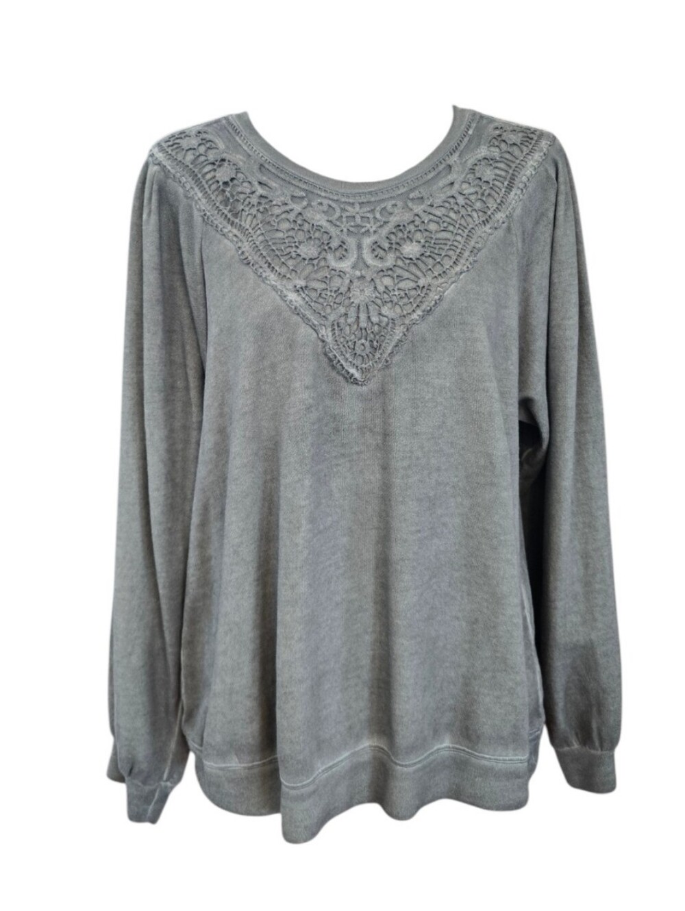 Democracy Dark Olive Green Long Sleeve Mineral Wash Knit Top L